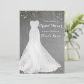Schönes Kleid auf Gold Hanger Brautparty Einladung (Stehend Vorderseite)