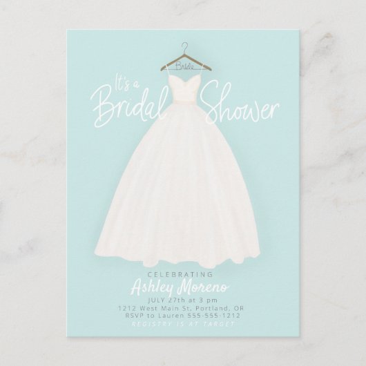 Schönes Kleid Bridal/Polterabend Einladung Postkarte (Vorderseite)