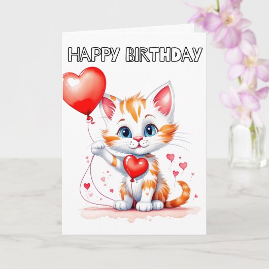 Schönes kleines Kitty Cat Happy Birthday Karte (Orchidee)