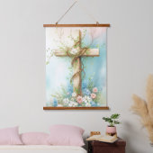 Schönes Kreuz mit Blume und einer Weinrebe Wandteppich Mit Holzrahmen (Schlafzimmer)