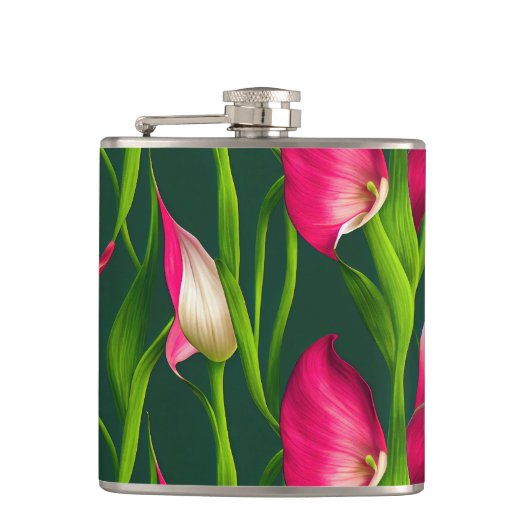 Schönes kühl rosa & grün Calla Lilly Florals Flachmann (Vorderseite)