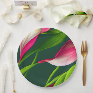 Schönes kühl rosa & grün Calla Lilly Florals Pappteller