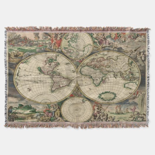 Schönes Kunstwerk Vintage Alte-Welt-Karten Decke (Vorderseite)