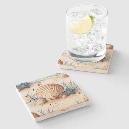 Schönes Küstenschiff Rustikal Stilvolles Elegant Steinuntersetzer (Seitenansicht)