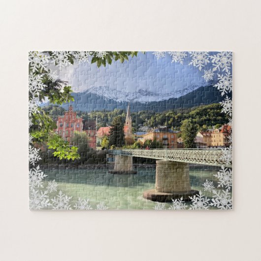 Schönes Landschaftsbild Foto Snowflake Overlay Puz Puzzle (Horizontal)