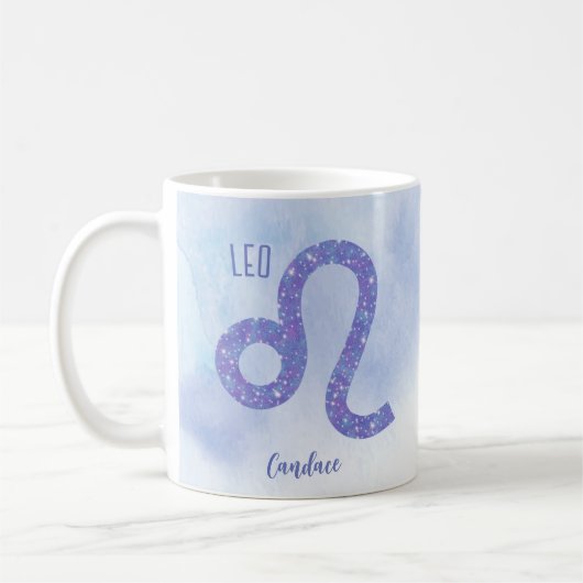 Schönes Leo Astrologie Zeichen Personalisiert Lila Kaffeetasse (Links)