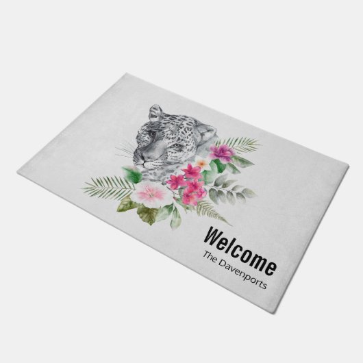 Schönes Leopard Head Portrait in Wasserfarbe Fußmatte (Schrägansicht)