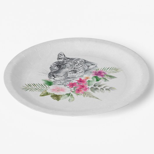 Schönes Leopard Head Portrait in Wasserfarbe Pappteller (Schrägansicht)