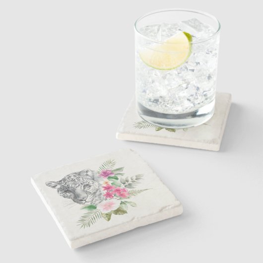 Schönes Leopard Head Portrait in Wasserfarbe Steinuntersetzer (Seitenansicht)