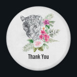 Schönes Leopard Head Portrait Vielen Dank Magnet<br><div class="desc">Ein Dankeschön Magnet mit einer schönen Abbildung mit einem grauen,  schwarz-weißen Leopardenportrait. Dieses hübsche Tier ist von einer tropischen Blume umgeben. Elegant,  exotisch und schön.</div>