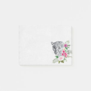 Schönes Leopardenkopfporträt in Aquarell Post-it Klebezettel