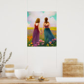 Schönes Lesbisches Paar im Bereich der Blume Poster (Küche)