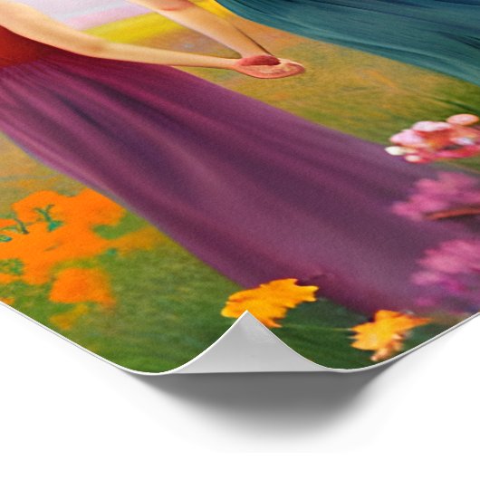 Schönes Lesbisches Paar im Bereich der Blume Poster (Ecke)