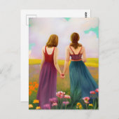 Schönes Lesbisches Paar im Bereich der Blume Postkarte (Vorne/Hinten)