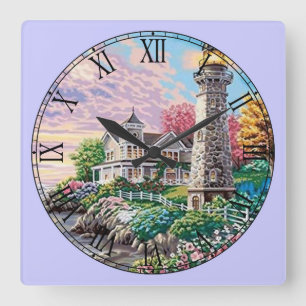 Schönes Leuchtturm Cottage Römische Zahl Quadratische Wanduhr