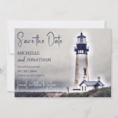 Schönes Leuchtturm Nautical Beach Foto Wedding Save The Date (Vorderseite)