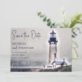 Schönes Leuchtturm Nautical Beach Foto Wedding Save The Date (Stehend Vorderseite)