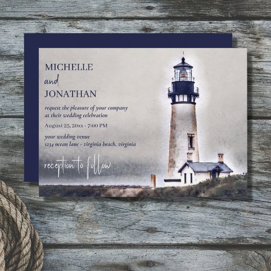 Schönes Leuchtturm Nautical Beach Wedding Einladung