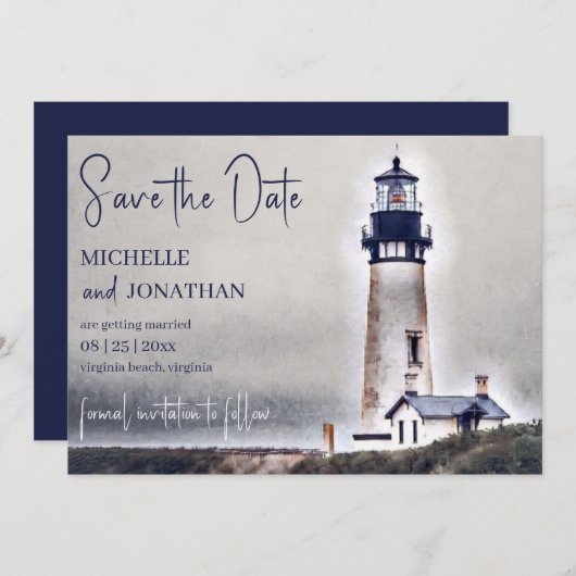 Schönes Leuchtturm Nautical Beach Wedding Save The Date (Vorne/Hinten)