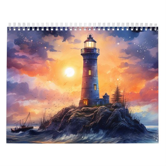Schönes Leuchtturm Wasserfarbe 12 Monate Kalender (Titelbild)