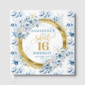 Schönes Light Blue Sweet 16 Gast-Sign in Book Gold Gästebuch (Vorderseite)