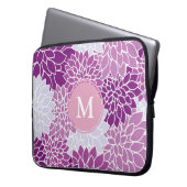 Schönes lila Blumenmuster Monogramm Laptopschutzhülle (Vorderseite Links)