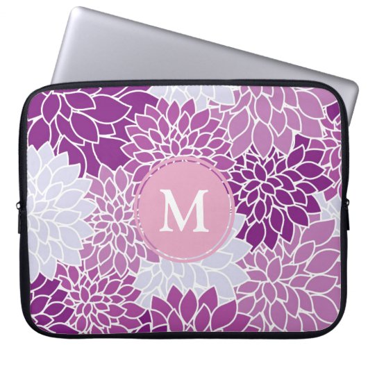 Schönes lila Blumenmuster Monogramm Laptopschutzhülle (Vorderseite)
