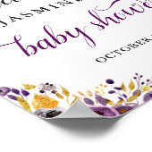 Schönes Lila Gold Floral Baby Duschzeichen Poster (Ecke)