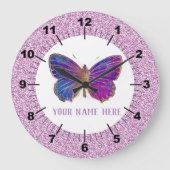 Schönes Lila : Goldschmetterling Große Wanduhr (Vorderseite)