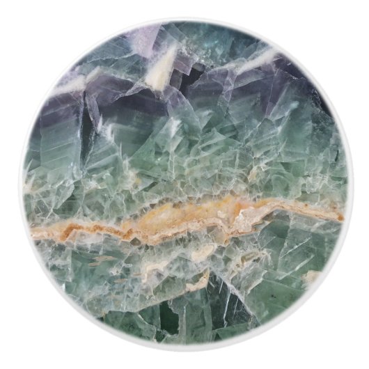 Schönes Lila grünes Fluorite Gem Foto Kristall Keramikknauf (Vorderseite)