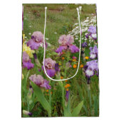 Schönes Lila Iris Blume Blumenstrauß Foto Mittlere Geschenktüte (Rückseite)