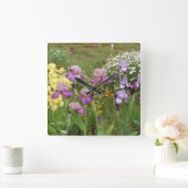 Schönes Lila Iris Blume Blumenstrauß Foto Quadratische Wanduhr (Zuhause)