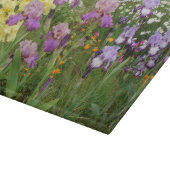 Schönes Lila Iris Blume Blumenstrauß Foto Schneidebrett (Ecke)