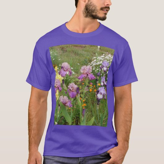 Schönes Lila Iris Blume Blumenstrauß Foto T-Shirt (Vorderseite)