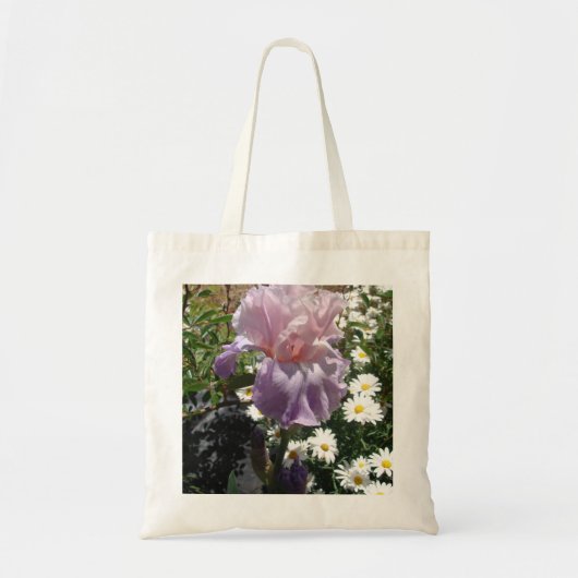 Schönes Lila Iris Blume Blumenstrauß Foto Tragetasche (Vorne)