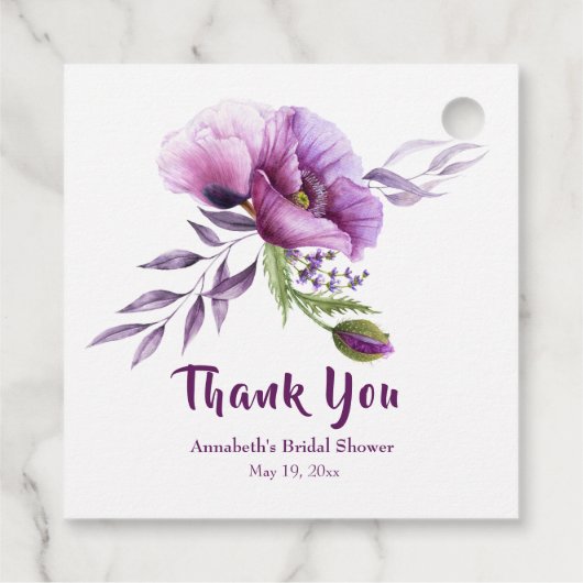 Schönes Lila Poppies Brautparty Geschenkanhänger (Rückseite)