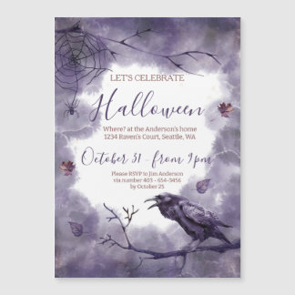 Schönes Lila Raven Halloween-Party Magneteinladung