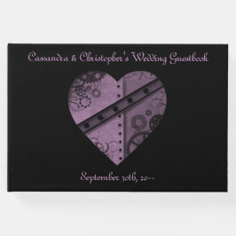 Schönes lila Steampunkherz auf schwarz Gästebuch