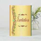 Schönes lila und grün in Gold Einladung (Stehend Vorderseite)