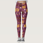 Schönes Lila und Orange Pumpkin Pattern Leggings (Vorderseite)