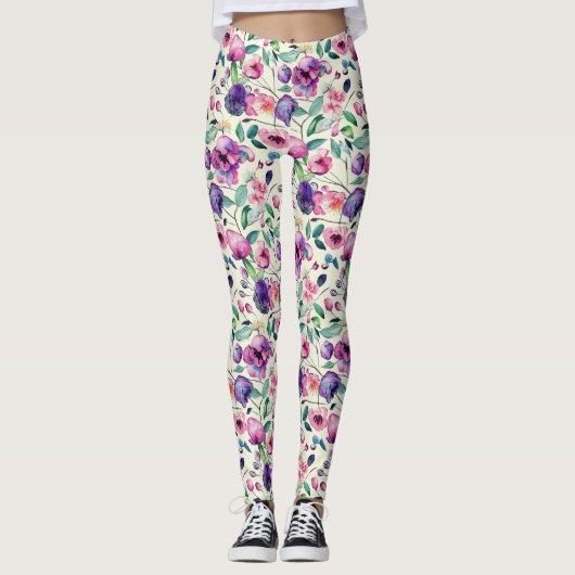 Schönes Lila und rosa Blumenmuster Leggings (Vorderseite)