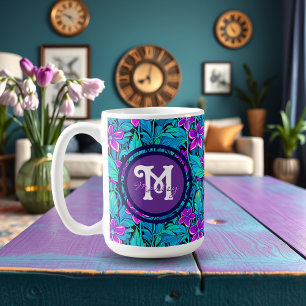 Schönes Lila und Türkis Blau Florales Personalisie Kaffeetasse