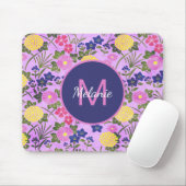Schönes lila vintage Blumenmuster Monogramm Mousepad (Mit Mouse)