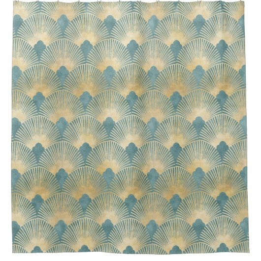 Schönes Lüftermuster, aquamarines Gold, Art-Deco-M Duschvorhang (Vorderseite)