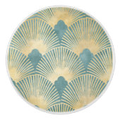 Schönes Lüftermuster, aquamarines Gold, Art-Deco-M Keramikknauf (Vorderseite)