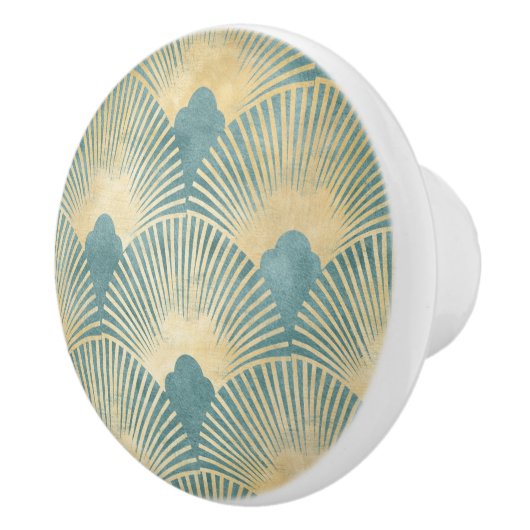 Schönes Lüftermuster, aquamarines Gold, Art-Deco-M Keramikknauf (Rechts)