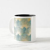 Schönes Lüftermuster, aquamarines Gold, Art Deco M Zweifarbige Tasse (Vorderseite Links)