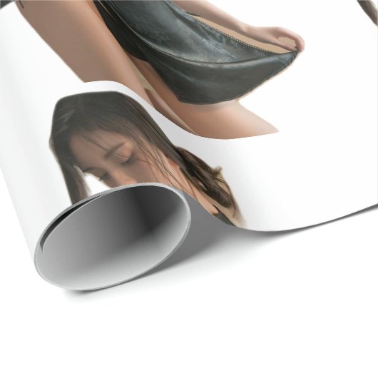 Schönes Mädchen auf wunderschönem Wrapping Paper Geschenkpapier (Rolleneckpunkt)