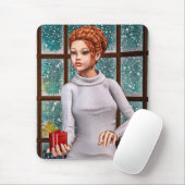 Schönes Mädchen, das ein Weihnachtsgeschenk hält Mousepad (Mit Mouse)