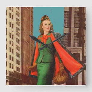 schönes Mädchen der 40er Jahre Quadratische Wanduhr